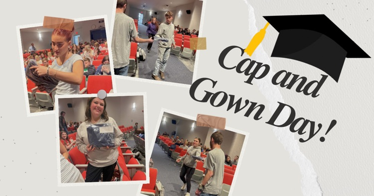 Students pick up their cap and gown orders in the school auditorium.