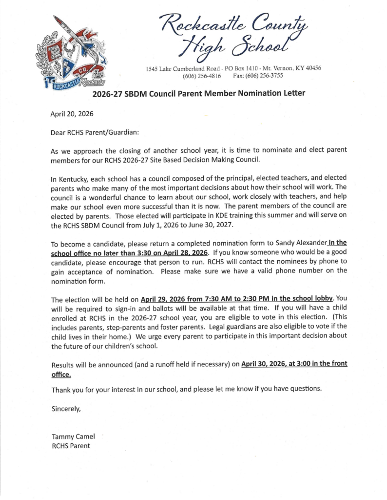 Nomination Letter for SBDM 