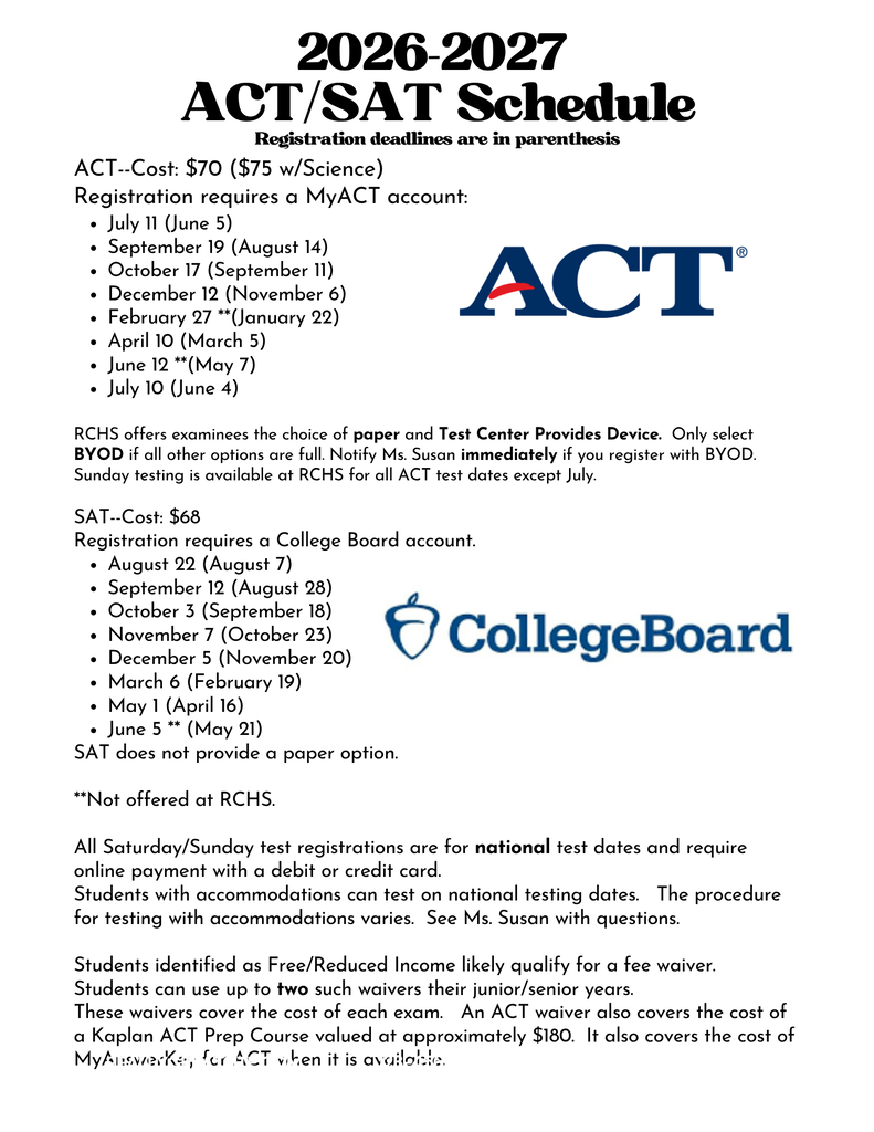 ACT/SAT Dates
