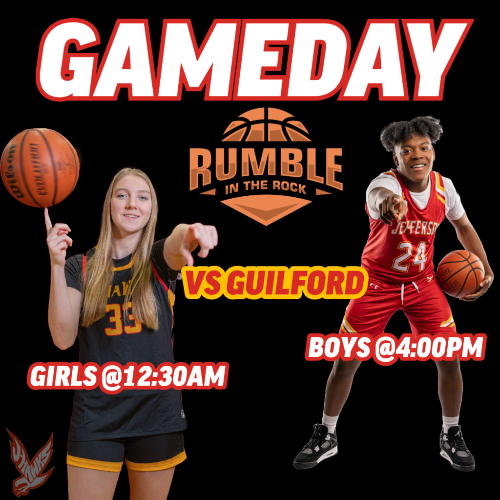 Gameday. Our varsity basketball  boys and girls will participate in the  rumble in the rock at rvc. Girls will play @1230pm and boys will play at 4pm Both teams will face off Guilford high school. 