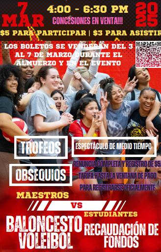 March 7th. Student fundraiser. Doors open @4pm and event ends at 6:30pm.