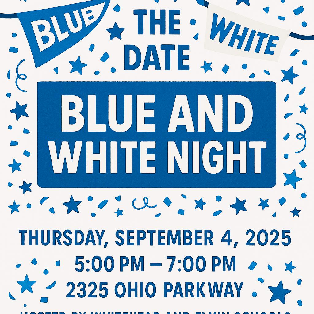 Blue and White night flyer with address