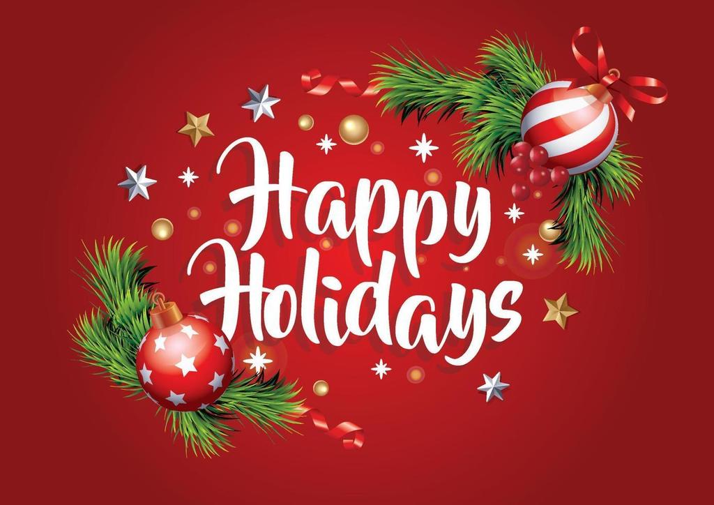 Happy holidays with pine tree branches and bulbs