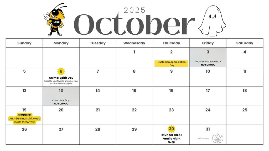 October School Calendar! 
