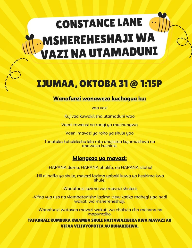 Costume and Culture Parade Flyer-Swahili