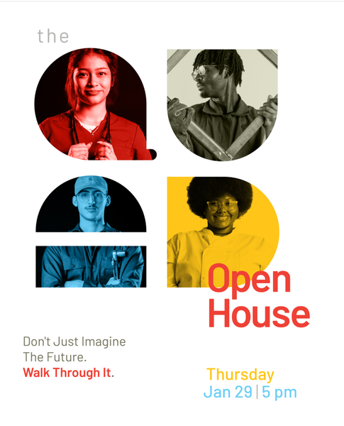 It is a promotion poster for the rps 205 QUAD buildings open house on Thursday January 29th at 5pm