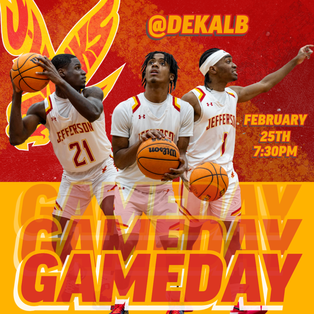 🟥🟨 **REGIONAL TOURNAMENT GAMEDAY** 🟨🟥  The **J-Hawks Boys Basketball team** is hitting the road for their first matchup of the Regional Tournament!  🆚 DeKalb 🕢 7:30 PM 📍 DeKalb High School  Our J-Hawks are ready to compete and represent Jefferson with pride. Let’s show them our support as they battle for a spot in the next round!  Good luck, J-Hawks — we’re behind you all the way!  ¡Buena suerte, J-Hawks! ¡Estamos con ustedes en cada jugada!  #FlyWithUs #VuelaConNosotros