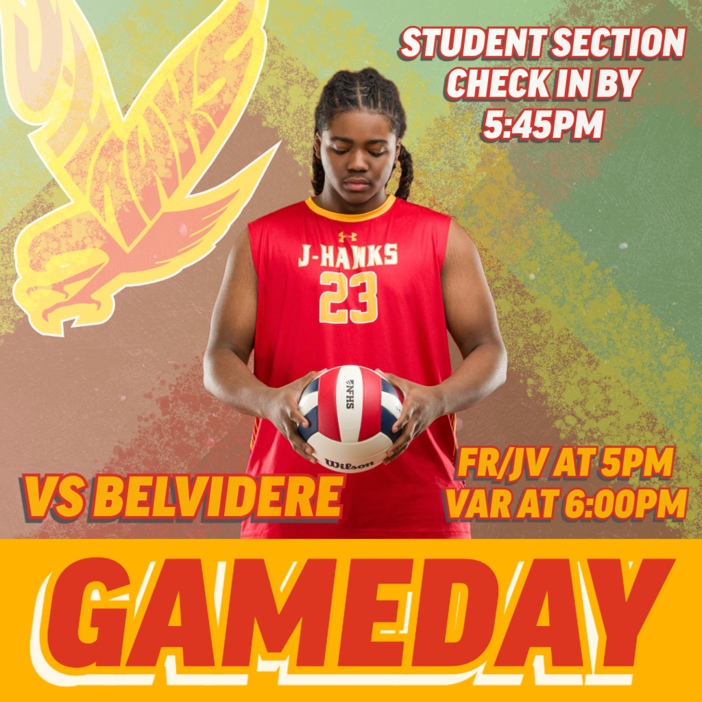 🟥🟨 GAME DAY – BOYS VOLLEYBALL 🟨🟥  The J-Hawks are back at home tonight!  🏐 vs Belvidere 📍 Home Gym 🕔 FR/JV – 5:00 PM 🕕 Varsity – 6:00 PM  🎉 Student Section: Check in by 5:45 PM to earn J-Hawks Bucks AND get a slice of pizza!  Bring the energy and pack the gym!  #FlyWithUs #VuelaConNosotros