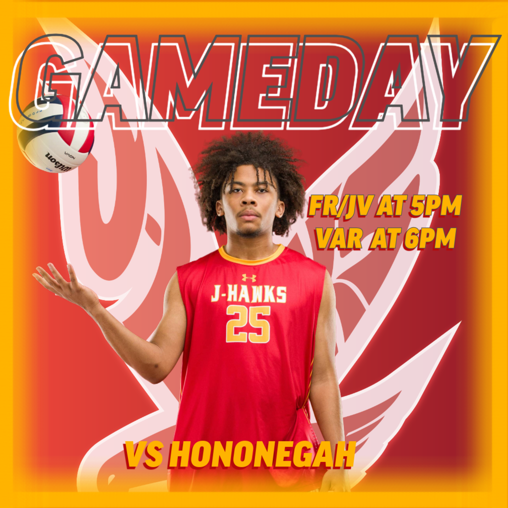 🟥🟨 GAMEDAY 🟥🟨  J-Hawks Boys Volleyball is back in action tonight!  🏐 vs Hononegah ⏰ FR/JV – 5:00 PM ⏰ Varsity – 6:00 PM  Come out and support the J-Hawks as they take on a tough conference opponent! Let’s pack the gym and bring the energy 🔥  #FlyWithUs #VuelaConNosotros