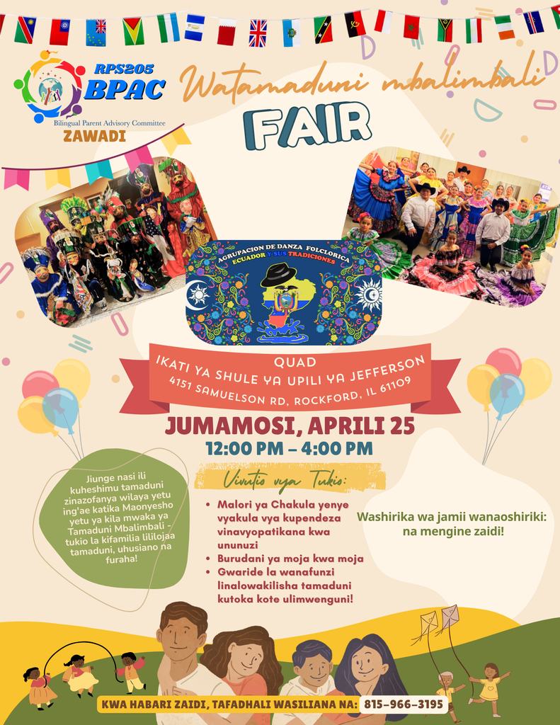A Swahili flyer to invite people to the BPAC multicultural fair at the Quad