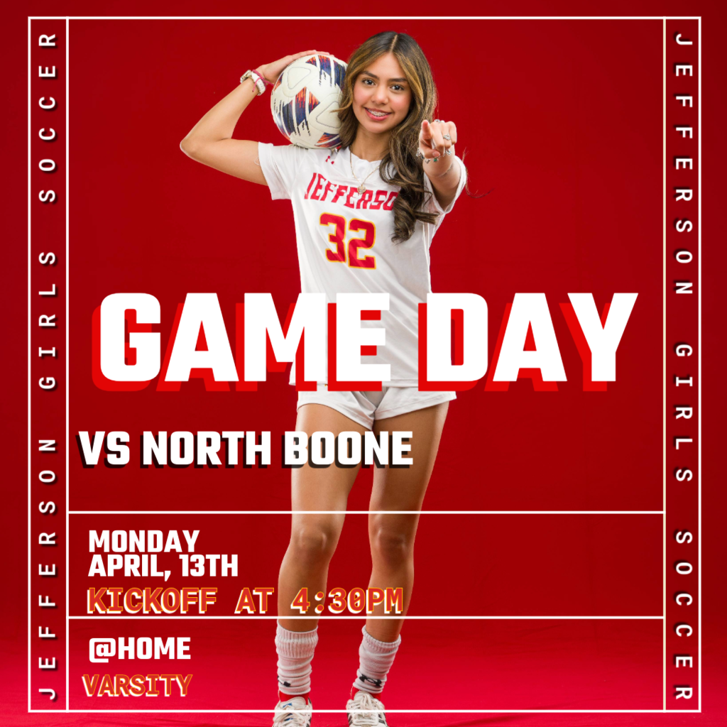 🟥🟨 GAMEDAY – J-Hawks Girls Soccer 🟨🟥  It’s match day at home for the J-Hawks! Come out and support as Jefferson takes on North Boone this afternoon.  🆚 Opponent: North Boone 📍 Location: Jefferson Soccer Field ⏰ Kickoff: 4:30 PM  Let’s pack the sidelines and bring the energy as our J-Hawks defend home turf!  #FlyWithUs #VuelaConNosotros