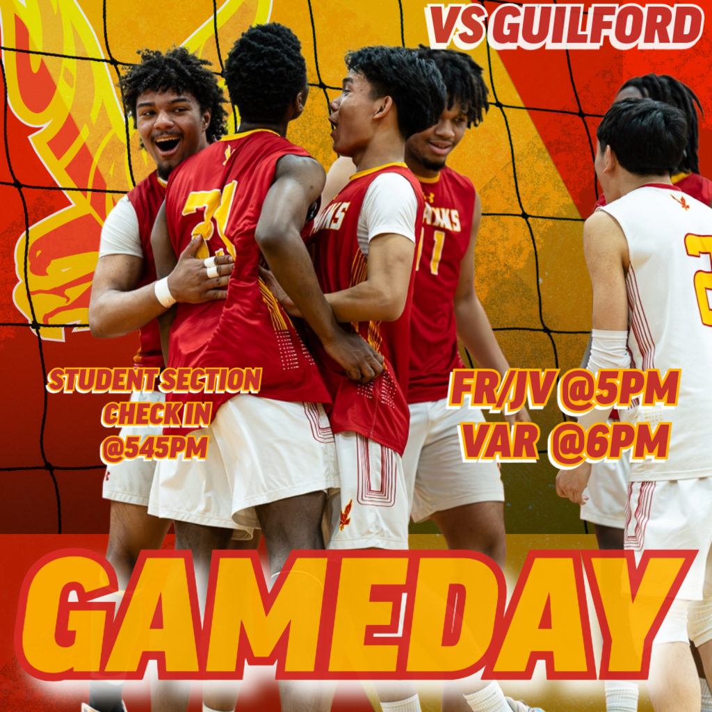🟥🟨 GAMEDAY 🟨🟥  It’s match day inside the J-Hawk Nest! 🏐  The J-Hawks take on Guilford tonight in a home matchup you won’t want to miss.  📍 Home – Main Gym 🕔 FR/JV – 5:00 PM 🕕 VARSITY – 6:00 PM  🎉 Student Section Check-In: 5:45 PM  Pack the gym and bring the energy as our J-Hawks defend home court!  #FlyWithUs #VuelaConNosotros