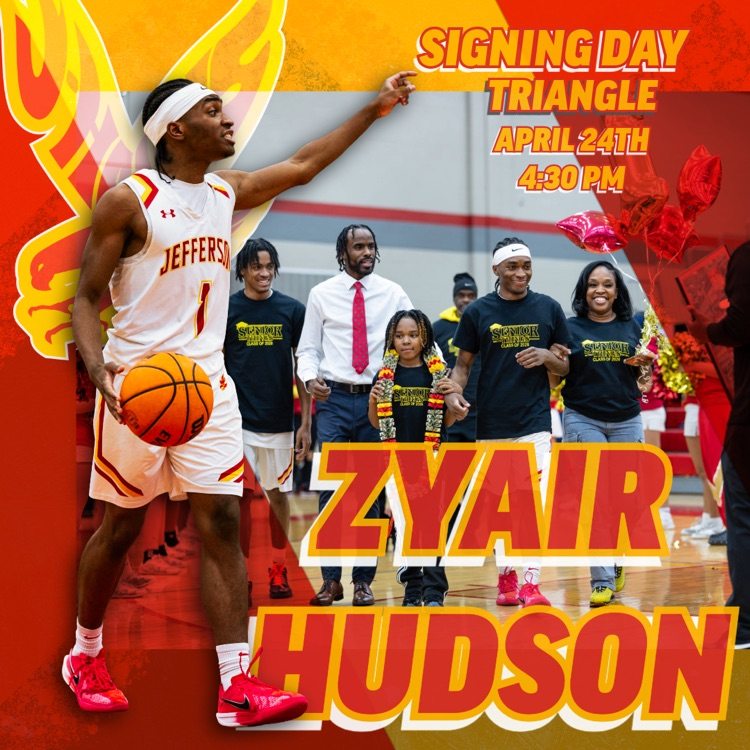 ZYAIR HUDSON. Signing Day. 🟥🟨  📅 April 24 ⏰ 4:30 PM 📍 Triangle  Be there as we celebrate a proud J-Hawk moment! #FlyWithUs #VuelaConNosotros