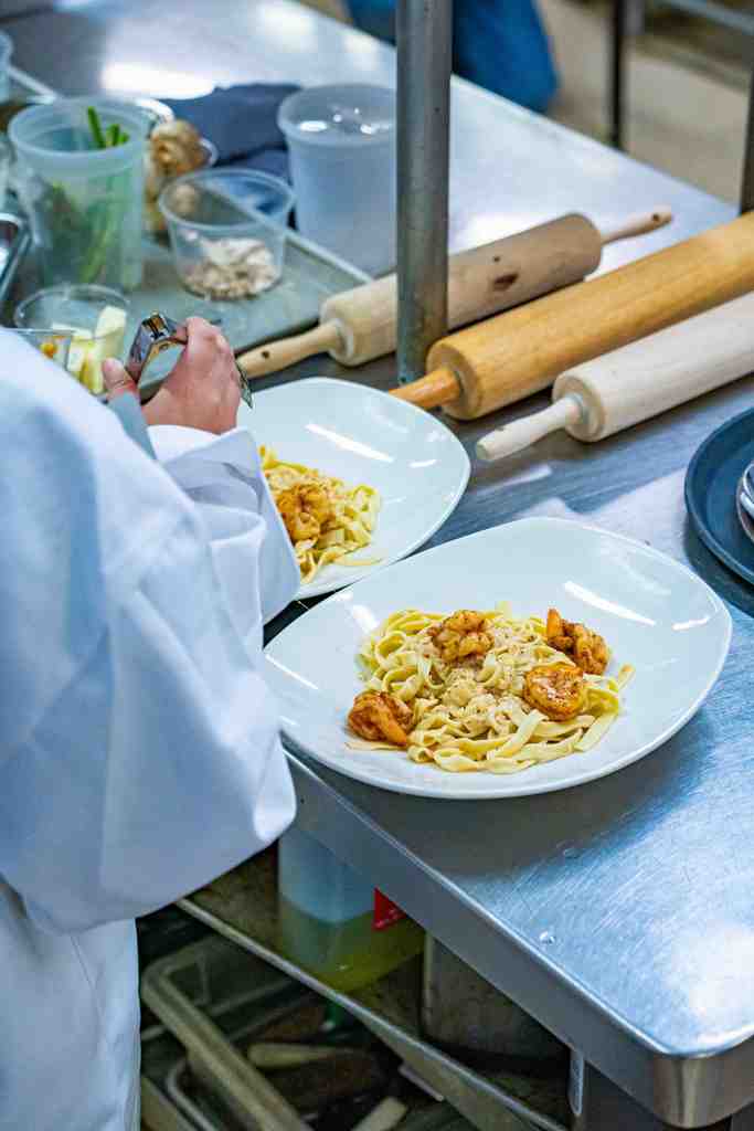 Food being prepared in dishes.