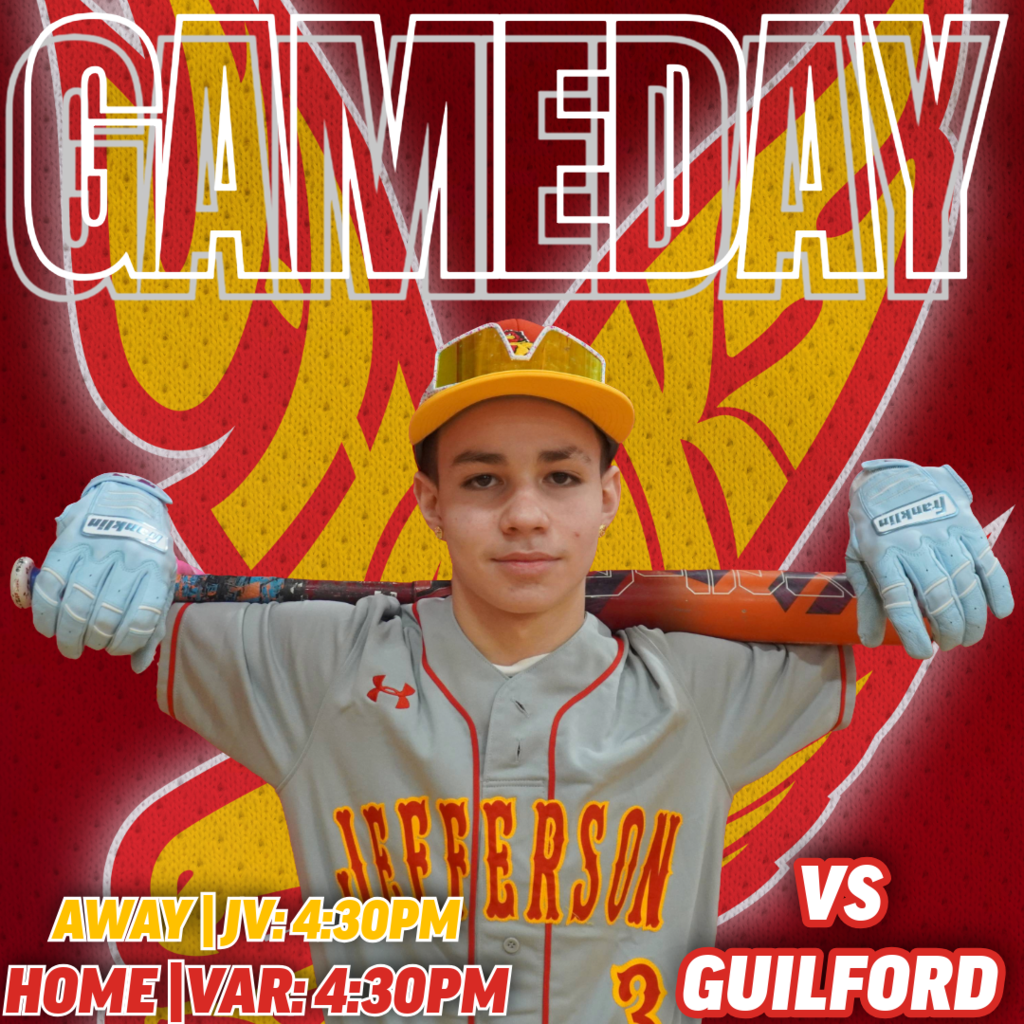 🟥🟨 GAME DAY | J-HAWKS BASEBALL 🟨🟥  It’s game day as Jefferson takes on Guilford in a crosstown showdown!  ⚾ JV — Away at Guilford | 4:30 PM ⚾ Varsity — Home | 4:30 PM  Two teams. Two sites. One J-Hawk mindset. Let’s compete with energy, toughness, and pride all afternoon.  Go support the J-Hawks and bring the red and gold spirit! #FlyWithUs #VuelaConNosotros