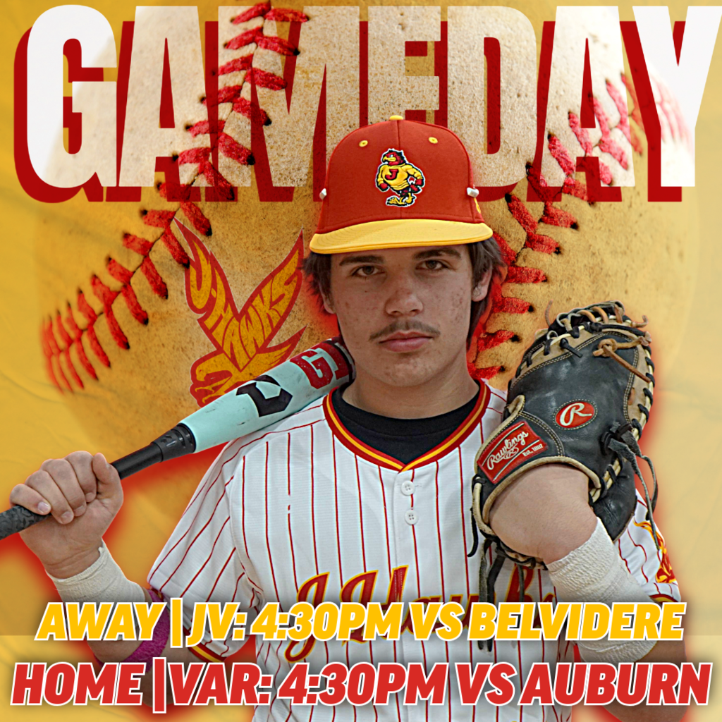 🟥🟨 GAME DAY – J-HAWK BASEBALL 🟨🟥  It’s a split-site matchup tonight as the J-Hawks take the field!  ⚾ JV 🆚 Belvidere 📍 Away ⏰ 4:30 PM  ⚾ Varsity 🆚 Auburn 📍 Home ⏰ 4:30 PM  Two teams. Two locations. Same J-Hawk energy. Let’s get after it!  #FlyWithUs #VuelaConNosotros