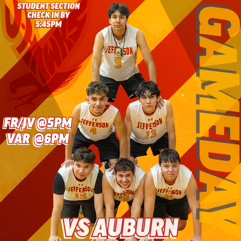 🟥🟨 GAMEDAY 🟥🟨  It’s time to defend home court as J-Hawk Boys Volleyball takes on Auburn High School tonight!  🏐 FR/JV at 5:00 PM 🏐 Varsity at 6:00 PM  🎉 STUDENT SECTION: Check in by 5:45 PM and be ready to bring the energy!  Let’s pack the gym and show out for the J-Hawks in red and gold!  #FlyWithUs #VuelaConNosotros