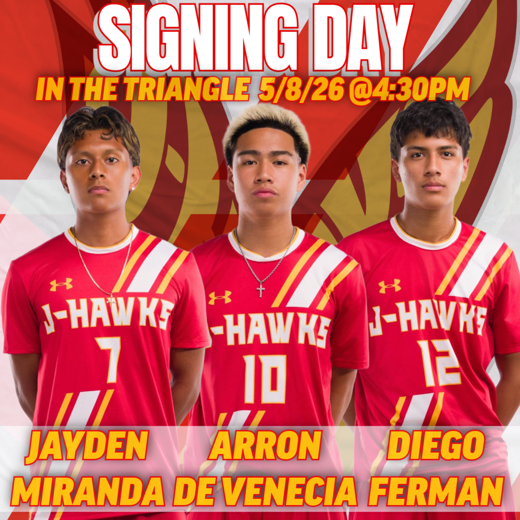 🟥🟨 Jefferson Athletics is proud to celebrate three outstanding J-Hawks continuing their academic and athletic careers at Rock Valley College!🟥🟨  Join us for a special Signing Day Ceremony honoring:  ⚽ Jayden Miranda ⚽ Arron De Venecia ⚽ Diego Ferman  📍 The Triangle 📅 FRIDAY, May 8TH ⏰ 4:30 PM  Come out and support these student-athletes as they take the next step in their soccer journey at RVC. Congratulations to all three players, their families, teammates, and coaches on this incredible achievement!  #FlyWithUs #VuelaConNosotros