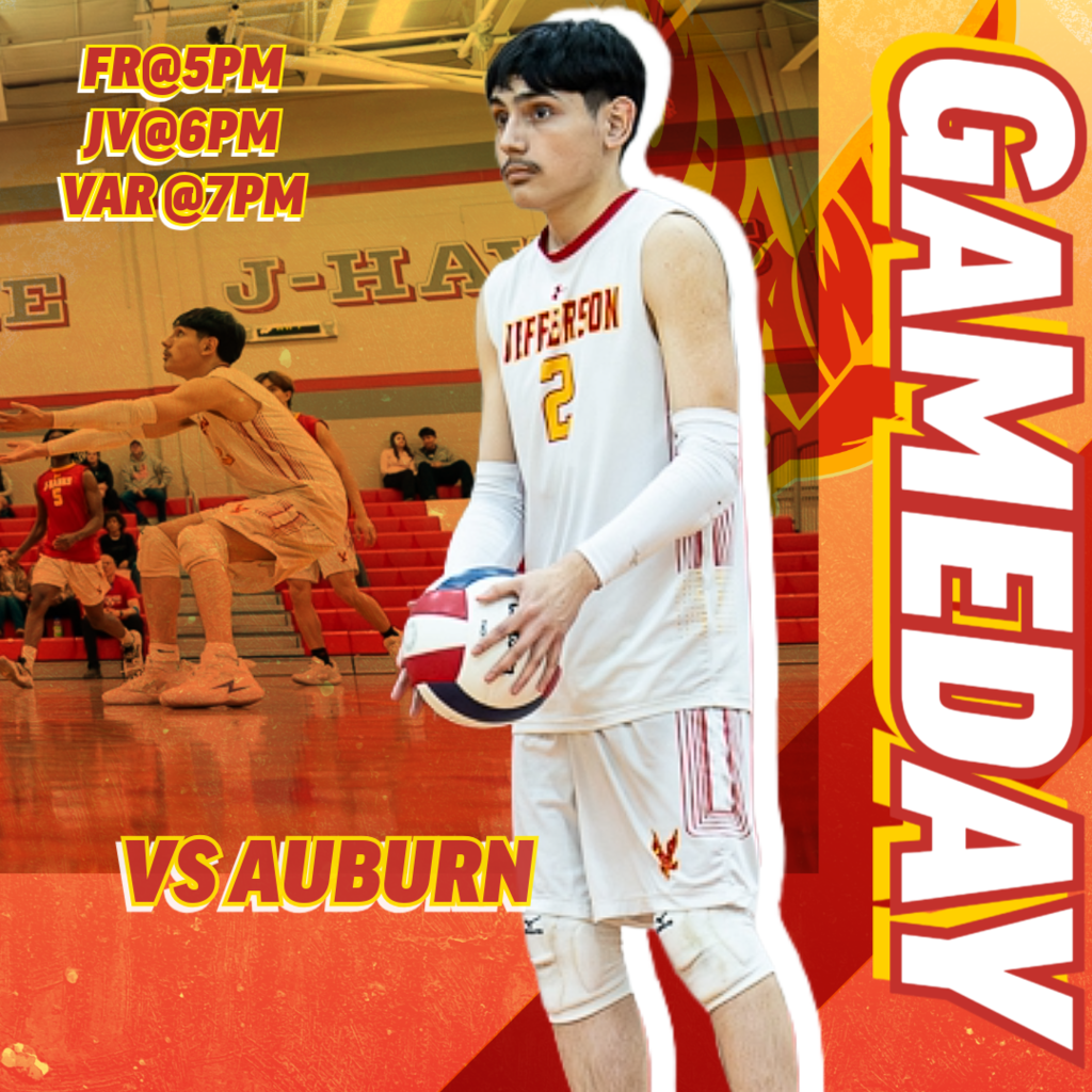 🟥🟨 GAME DAY 🟥🟨  🏐 Jefferson Volleyball is on the road tonight for a matchup with Auburn!  📍 Away at Auburn ⏰ FR: 5:00 PM ⏰ JV: 6:00 PM ⏰ Varsity: 7:00 PM  Good luck to all three J-Hawk squads tonight! Let’s compete with energy and pride! 🔥  #FlyWithUs #VuelaConNosotros