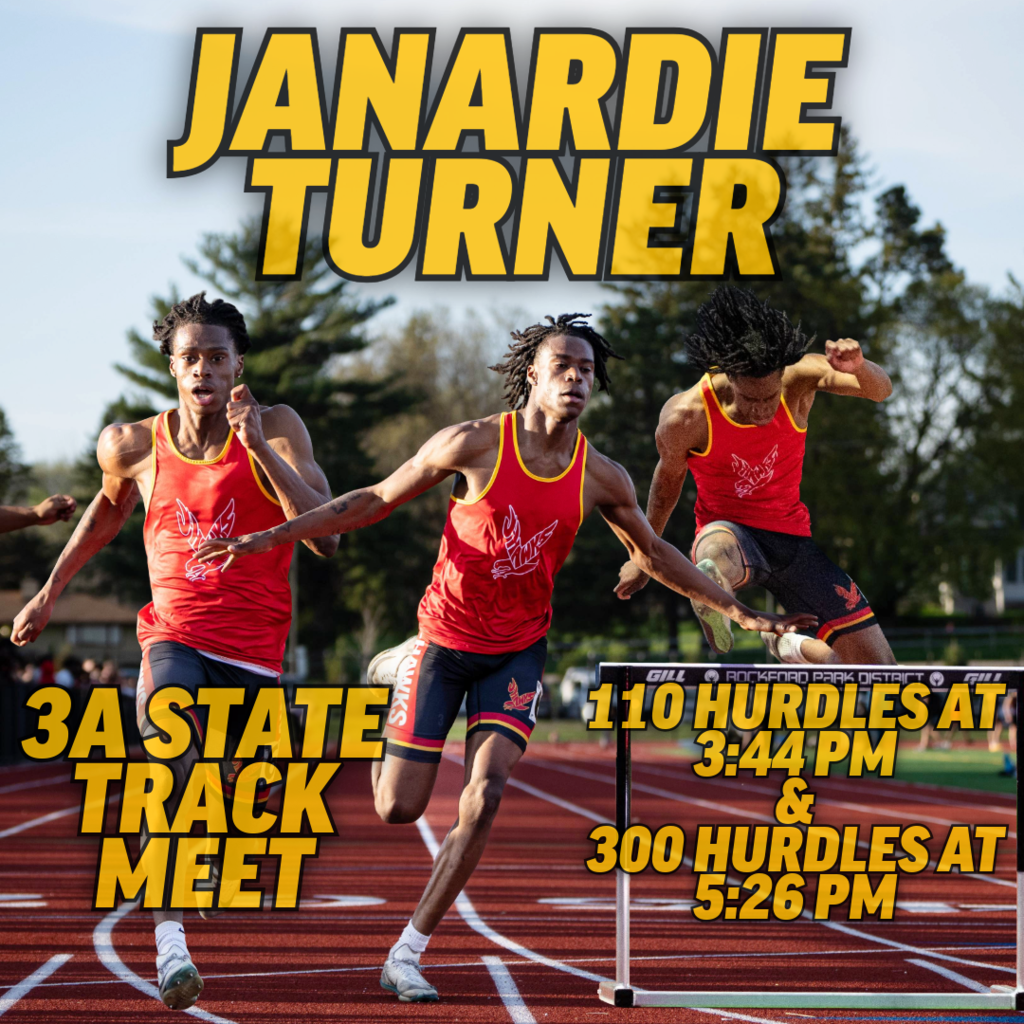 🟥🟨 J-HAWK STATE BOUND 🟥🟨  Today, Jefferson’s own **Janardie Turner** will compete at the **IHSA 3A State Track & Field Meet**! 🏃🔥  📍 IHSA 3A State Meet  ⏰ **110 Meter Hurdles** — 3:44 PM ⏰ **300 Meter Hurdles** — 5:26 PM  Let’s rally behind Janardie as he represents Jefferson on the biggest stage in Illinois track and field competition!  Show your J-Hawk pride 
