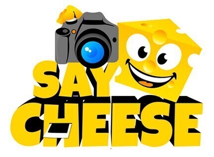 say cheese with camera and cheese head