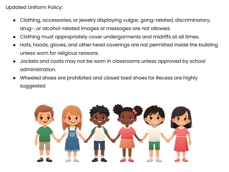 updated uniform policy with kids holding hands