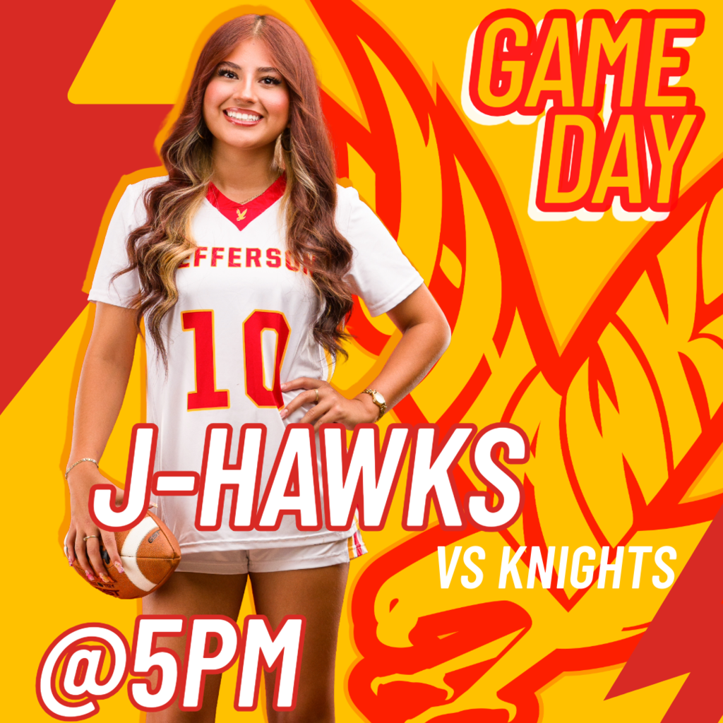 🏈 GAME DAY! J-Hawks Flag Football vs Knights! 🏈  Get ready for an exciting matchup as our J-Hawks take on the Knights!  📅 Game Time:  5:00 PM kickoff Come out and support our J-Hawks as they compete for victory! Wear your red and yellow and bring your energy to cheer on our team. Let's show the Knights what J-Hawks pride is all about!  #FlyWithUs #VuelaConNosotros