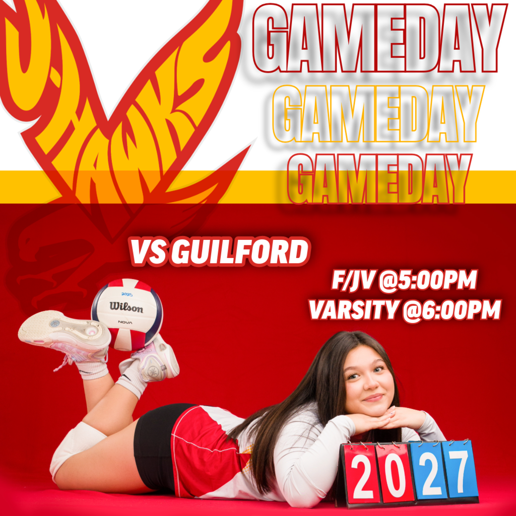 🟥 🟨 🏐 GAMEDAY! J-Hawks Girls Volleyball vs Guilford! 🏐 🟨 🟥  🎉 FIRST GAME OF THE SEASON! 🎉  Pack The Nest as our J-Hawks take on Guilford at home for their season opener!  📅 Match Schedule:  Freshman/JV serves up at 5:00 PM Varsity takes the court at 6:00 PM 🏠 HOME GAME at The Nest  🟨 🟥 🟨 🟥 🟨 🟥 🟨 🟥 🟨 🟥  Come out and support our Lady J-Hawks as they kick off the season! Wear your red and yellow and bring the energy. Let's make The Nest loud and show Guilford what J-Hawks pride is all about!  🟥 🟨 🟥 🟨 🟥 🟨 🟥 🟨 🟥 🟨  #FlyWithUs #VuelaConNosotros 🦅🏐