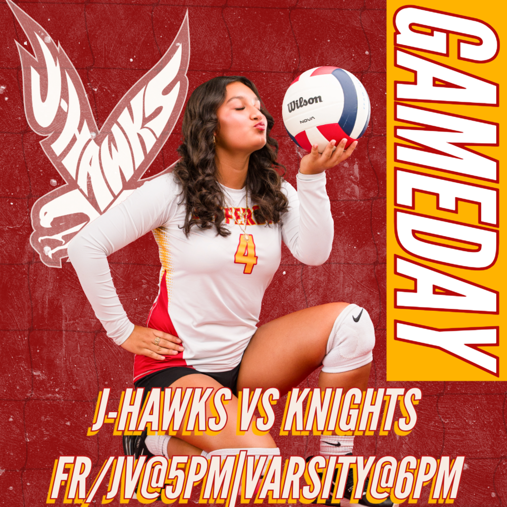 🟥 🟨 🏐 GAME DAY! J-Hawks Volleyball vs Knights! 🏐 🟨 🟥  Come out and support our Lady J-Hawks as they take on the Knights!  📅 Match Schedule:  Freshman/JV serves up at 5:00 PM Varsity takes the court at 6:00 PM Let's show our J-Hawks pride! Wear your red and yellow and bring the energy to cheer on our team!  #FlyWithUs #VuelaConNosotros 🦅🏐