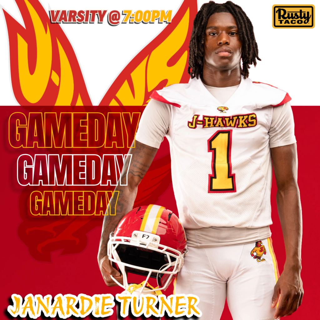 🟥 🟨 🏈 GAMEDAY! J-Hawks Football! 🏈 🟨 🟥  Come out and support our J-Hawks as they take the field!  📅 Game Time:  Varsity kicks off at 7:00 PM ⚠️ JV Game Rescheduled: Saturday, 9/4/26 at 9:00 AM  Let's pack the stands and show our J-Hawks pride! Wear your red and yellow and cheer loud for our team. Don't miss the action!  🌮 Thank you to Rusty Taco for providing this week's team meal! 🌮  #FlyWithUs #VuelaConNosotros 🦅🏈