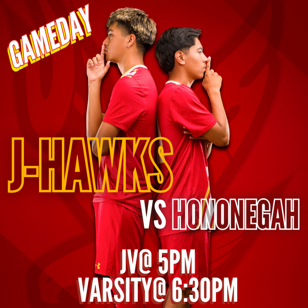 🟥 🟨 ⚽ GAMEDAY! J-Hawks Soccer vs Hononegah! ⚽ 🟨 🟥 Come out and support our J-Hawks as they hit the road to take on Hononegah! 📅 Match Schedule: JV kicks off at 5:00 PM Varsity takes the field at 6:30 PM Let's show our J-Hawks pride! Wear your red and yellow and cheer loud as our boys battle on the field. Don't miss the action! #FlyWithUs #VuelaConNosotros #FN5GL #ENTRY @TMOBILE ⚽