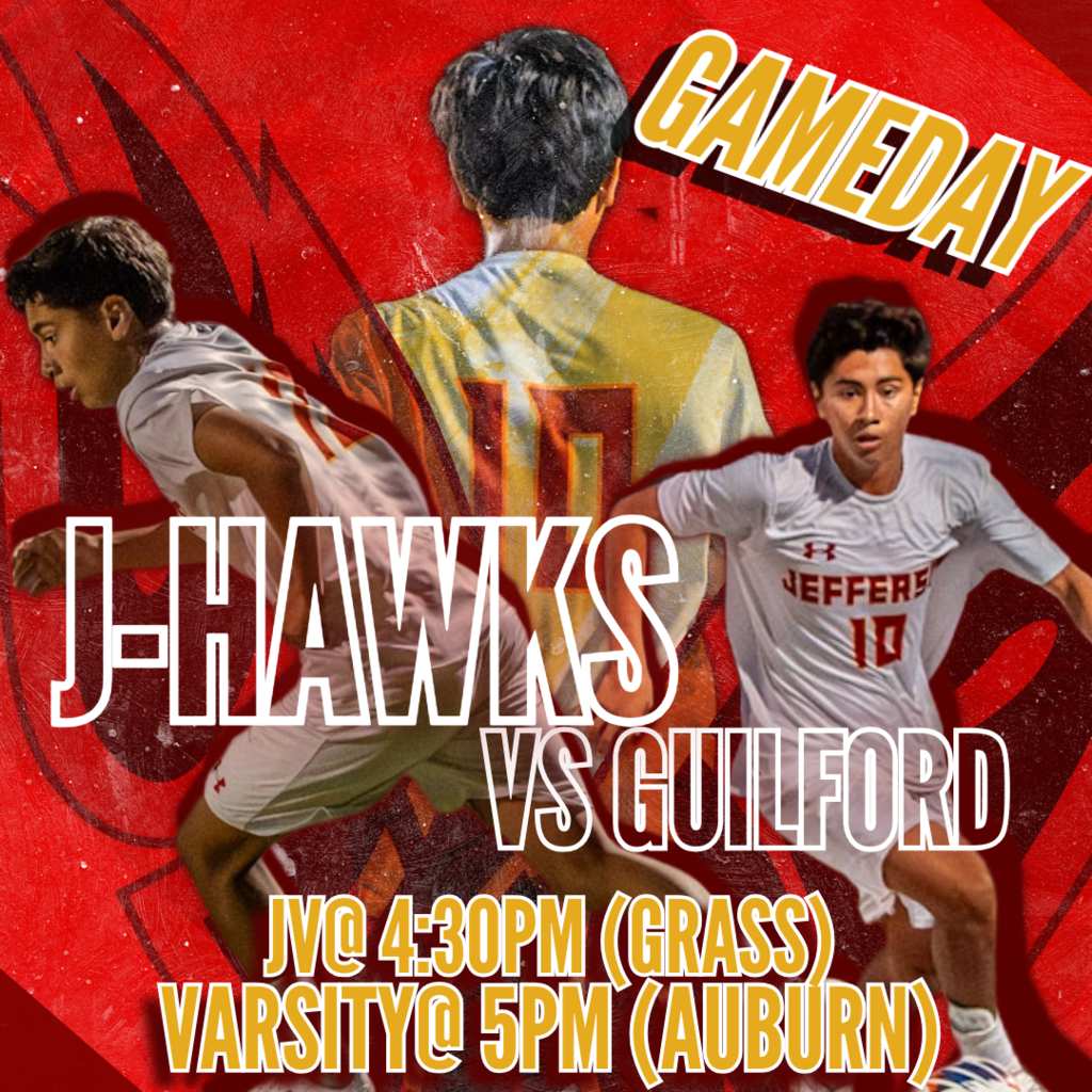 🟥 🟨 ⚽ GAME DAY! J-Hawks Soccer vs Guilford! ⚽ 🟨 🟥 Come out and support our J-Hawks as they take on Guilford to be the top team in the conference! 📅 Tuesday, October 6th Match Schedule: JV kicks off at 4:30 PM on the Grass Fields at Jefferson High School Varsity takes the field at 5:00 PM at Wieth Stadium (Auburn) on Turf 🏠 HOME GAME (Split Locations) ⚠️ Set up your rides as this is a game you won't want to miss! Let's show our J-Hawks pride! Wear your red and yellow and cheer loud as our boys battle on the pitch. Don't miss the action! #FlyWithUs #VuelaConNosotros #FN5GL #ENTRY @TMOBILE ⚽