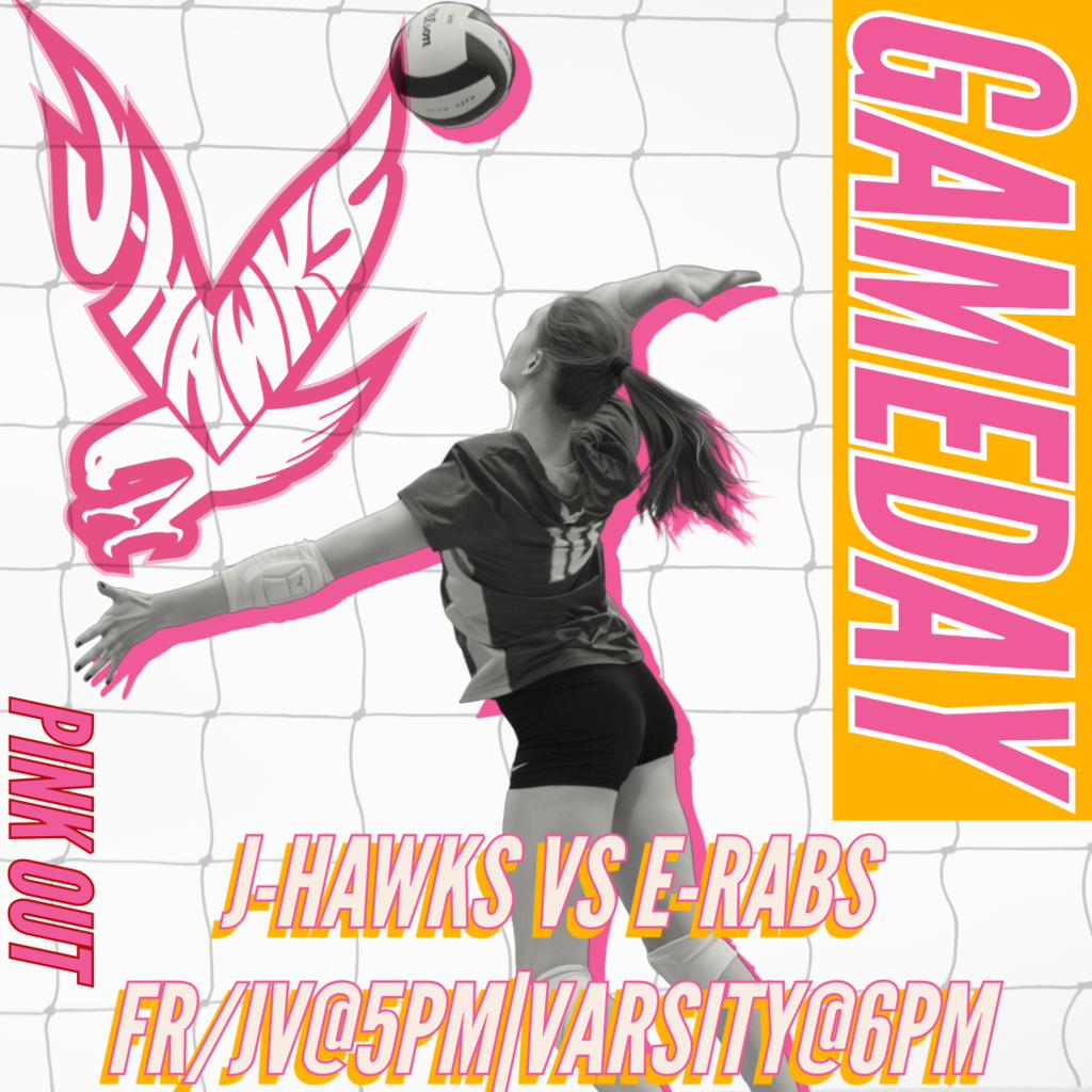 🟥 🟨 🏐💗 PINK OUT GAME DAY! J-Hawks Volleyball vs E-Rabs! 💗🏐 🟨 🟥 🎗️ PINK OUT FOR CANCER AWARENESS! 🎗️ Come out and support our Lady J-Hawks as they take on the E-Rabs for a special cause! 📅 Thursday, October 8, 2026 Match Schedule: Freshman/JV serves up at 5:00 PM Varsity takes the court at 6:00 PM 🏠 HOME GAME 💗 WEAR PINK! Let's pack the stands in pink and show our support for cancer awareness while cheering on our J-Hawks! #FlyWithUs #VuelaConNosotros #FN5GL #ENTRY@TMOBILE #PinkOut #CancerAwareness 🦅🏐💗