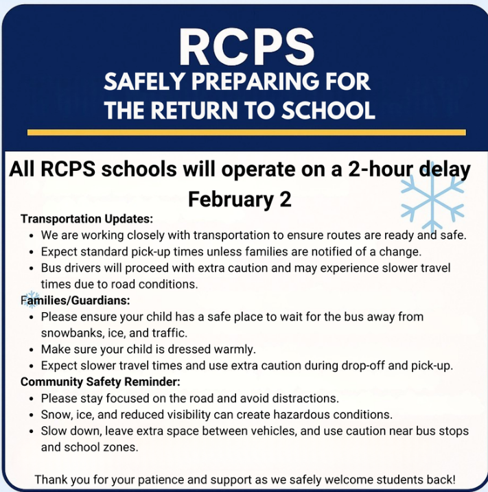 Poster detailing safely preparing for return to school after major snowstorm