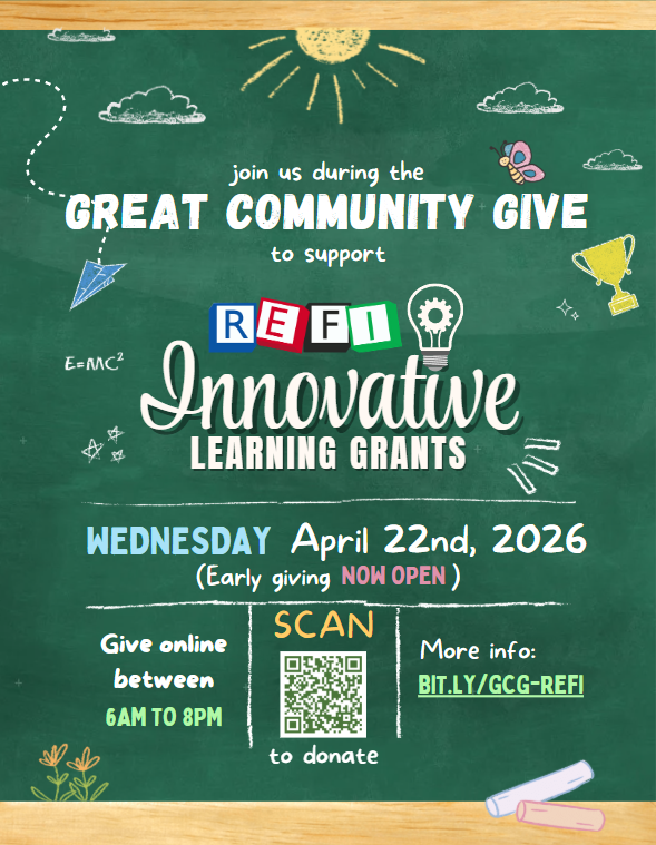 REFI Flyer for Great Community Give. All Information Found in Paragraph Below