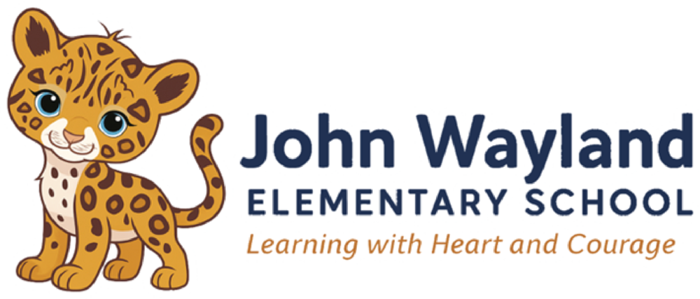 cartoon Jaguar with the words John Wayland Elementary School Learning with Heart and Courage