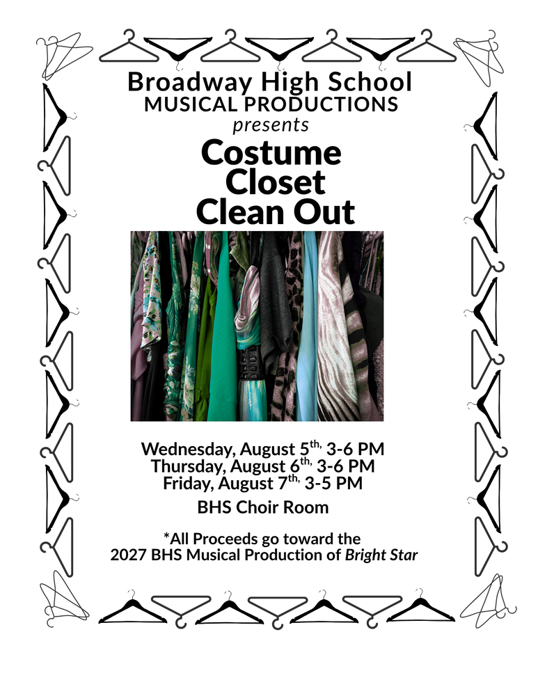 Flyer with information about  BHS Costume Clean Out Sale