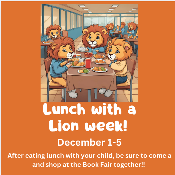Cartoon Lions eating lunch at a table 