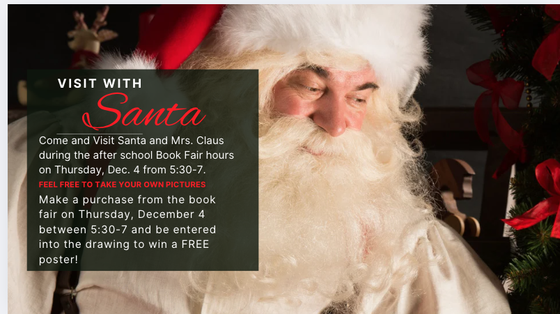 Santa looking down advertising the book fair