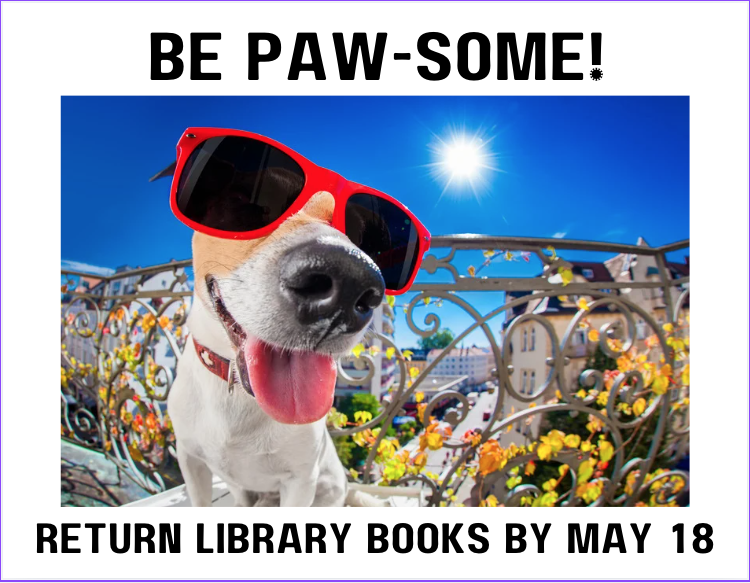 white dog with tongue out smiling wearing a red collar and red oversized sunglasses in front of a metal fence with yellow flowers