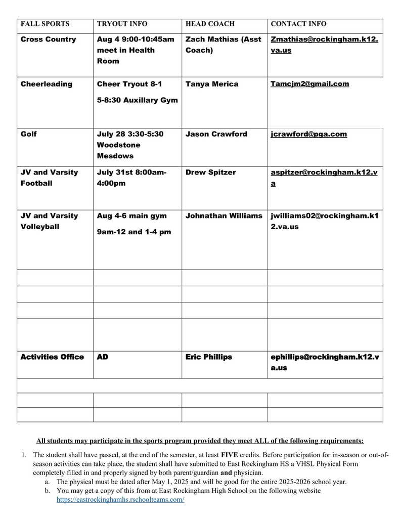 _ERHS Fall 2025 Sports Information