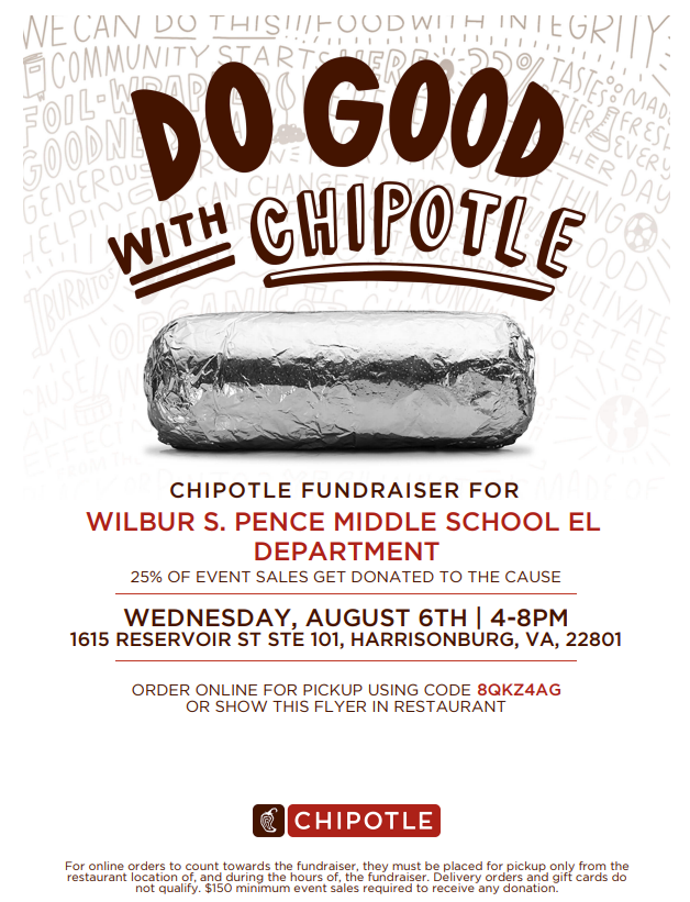 WSPMS  - Chipotle Fundraiser on August 6th