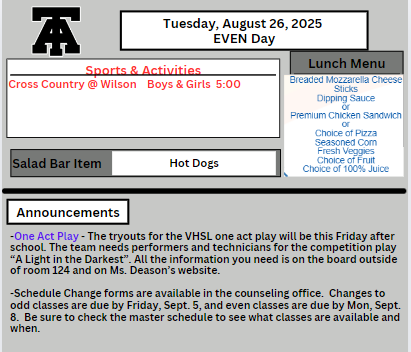 TAHS Daily Newsletter