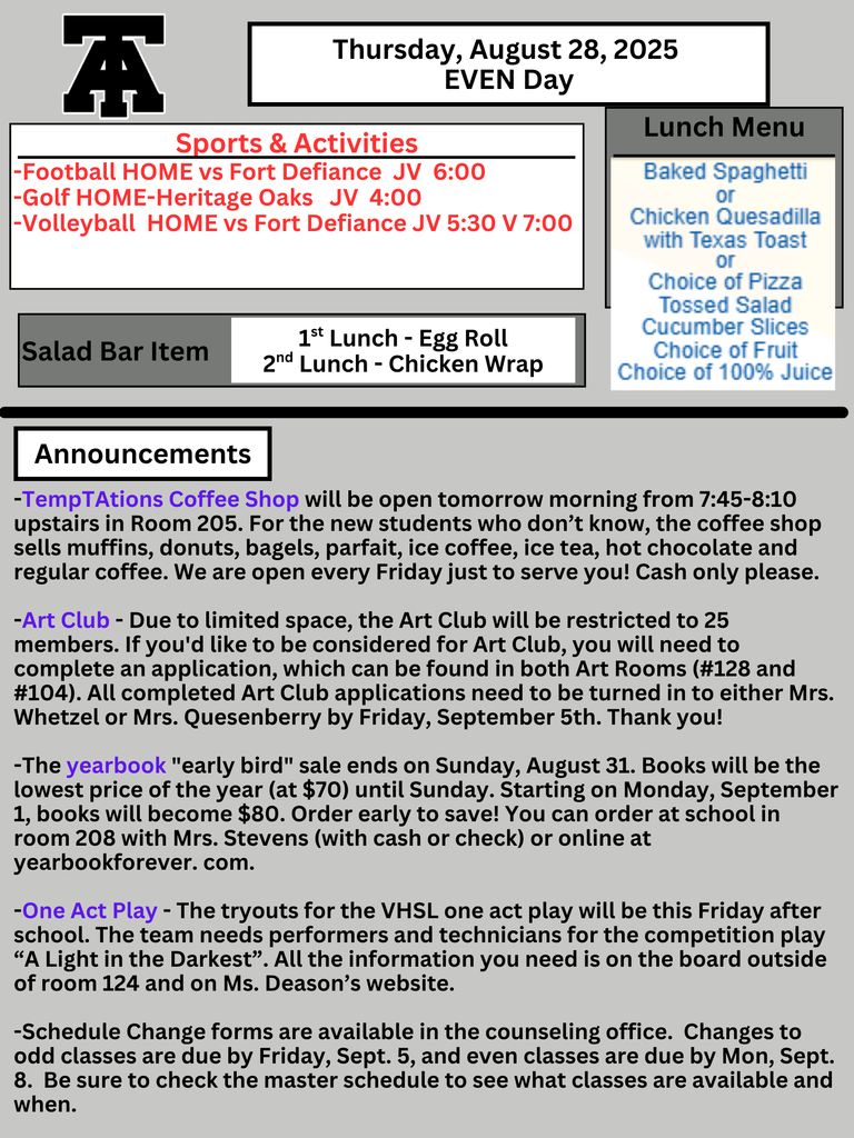 TAHS Daily Newsletter