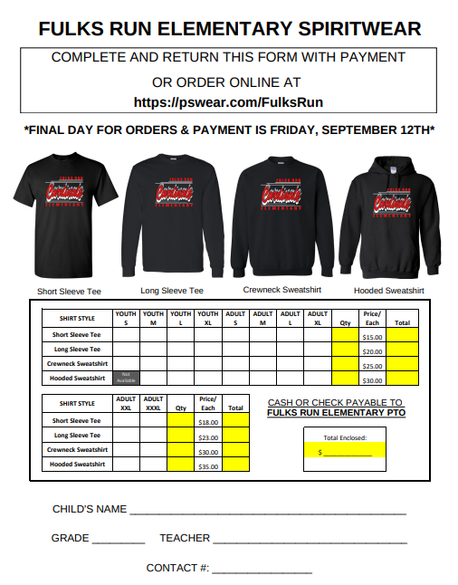 picture of PTO Spirit wear flyer