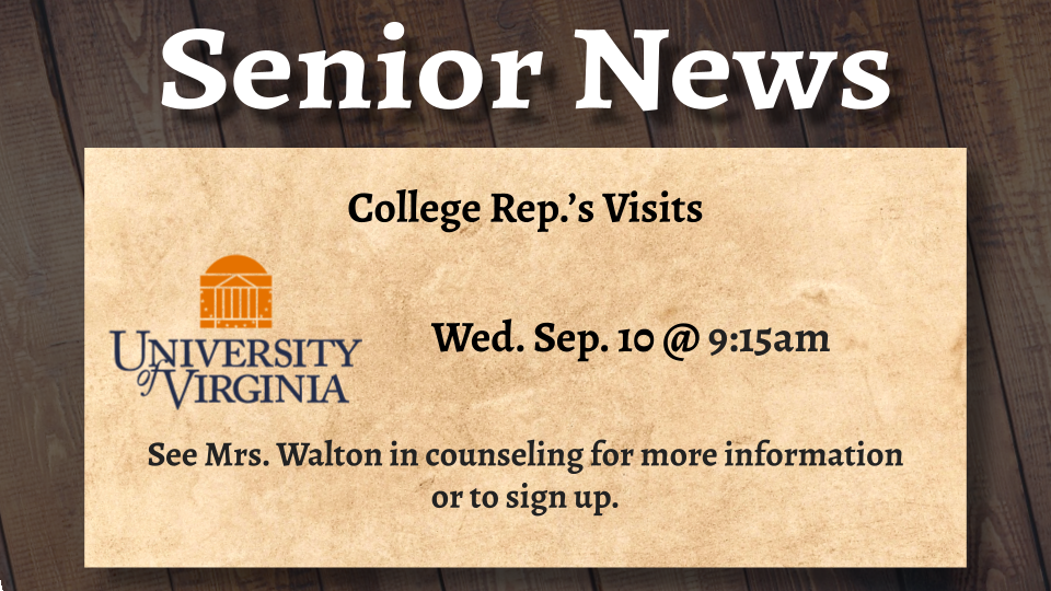 UVA Representative to visit BHS