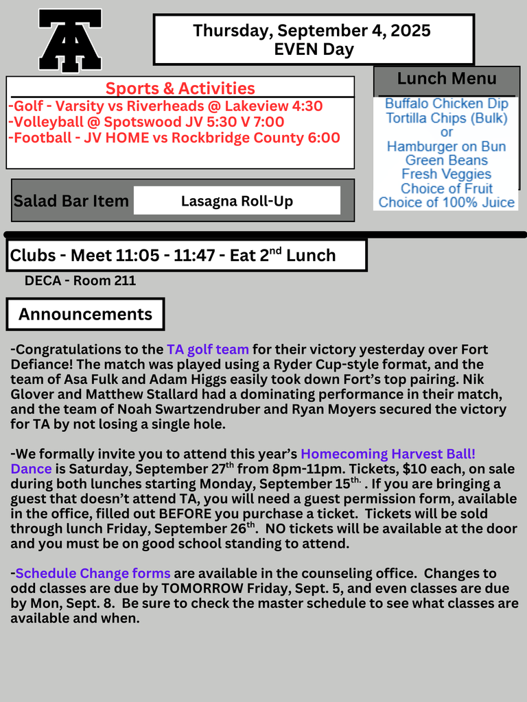 TAHS Daily Newsletter