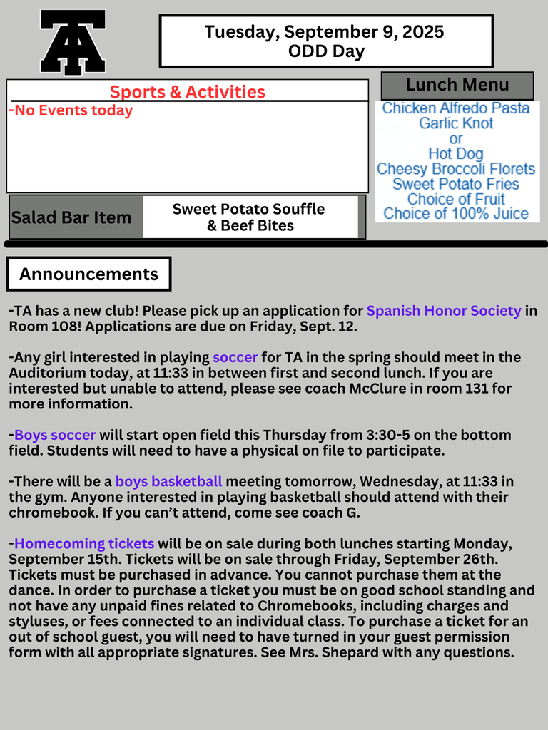 TAHS Daily Newsletter