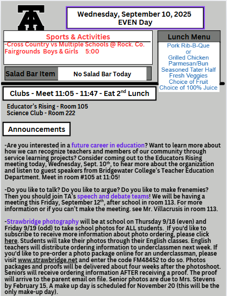 TAHS Daily Newsletter
