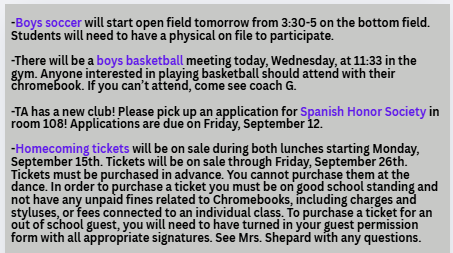 TAHS Daily Newsletter